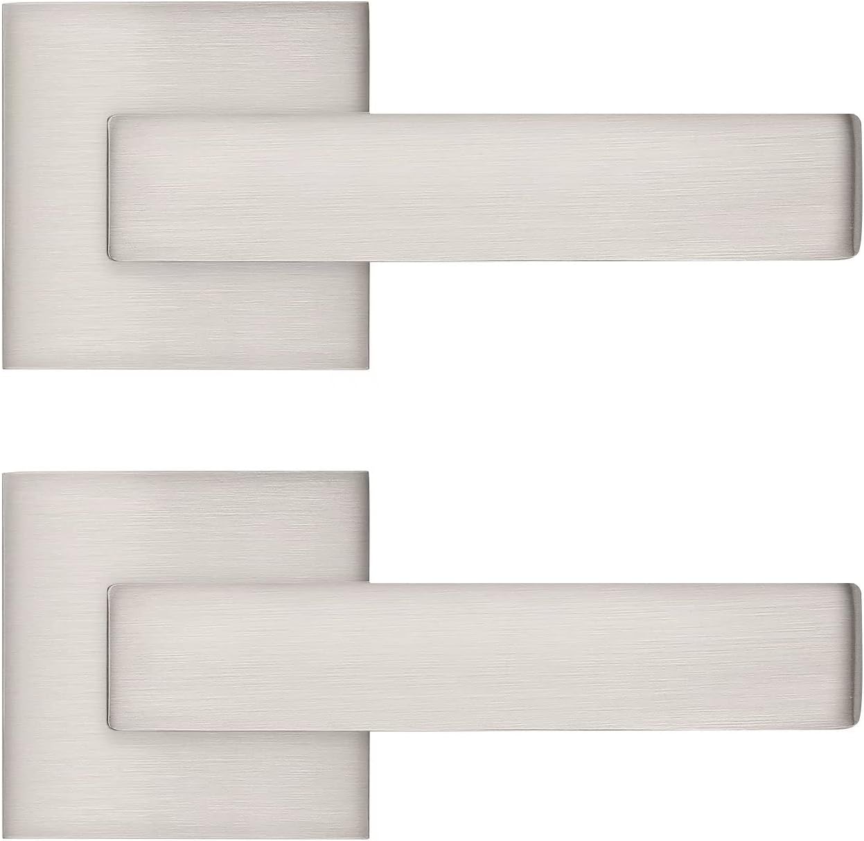 Probrico [Pack of 2 Dummy Door Lever Door Handle for Closets French Doors,Square Dummy Door Lever,Non-Turning Single Side Pull with Satin Nickel Finish,Easy Installation Pull Only Lever Set