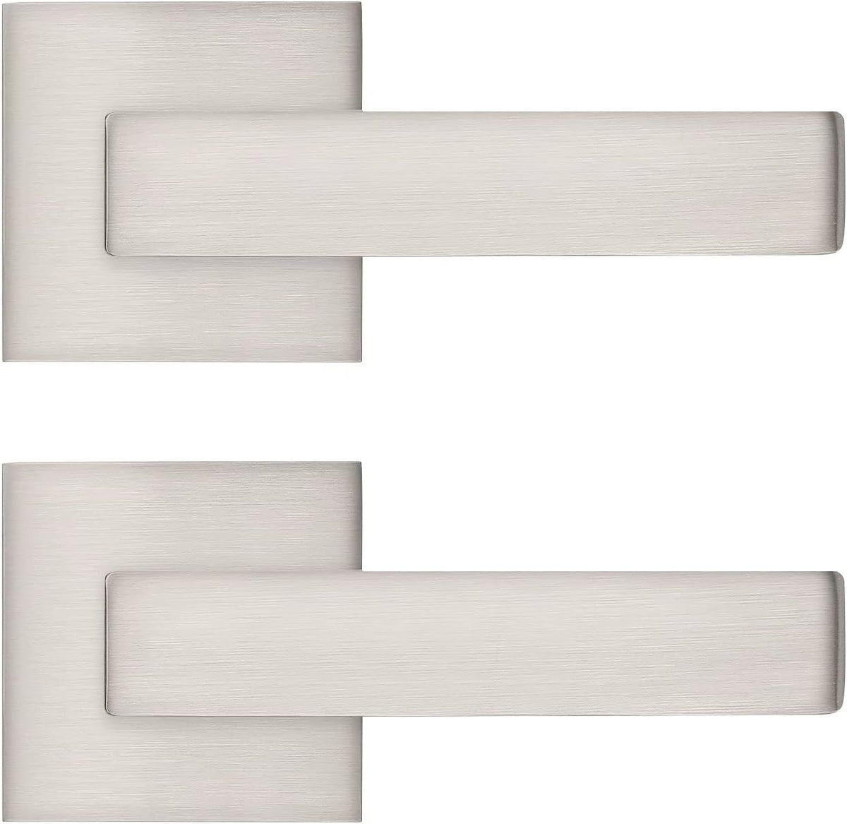 Probrico [Pack of 2 Dummy Door Lever Door Handle for Closets French Doors,Square Dummy Door Lever,Non-Turning Single Side Pull with Satin Nickel Finish,Easy Installation Pull Only Lever Set
