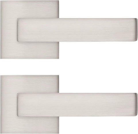 Probrico [Pack of 2 Dummy Door Lever Door Handle for Closets French Doors,Square Dummy Door Lever,Non-Turning Single Side Pull with Satin Nickel Finish,Easy Installation Pull Only Lever Set