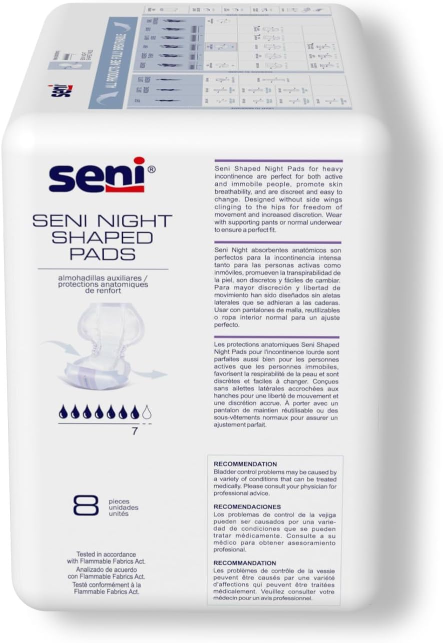 Seni Night Shaped Pads, Unisex, Length, Heavy Absorbency, 27 in, 8 ct