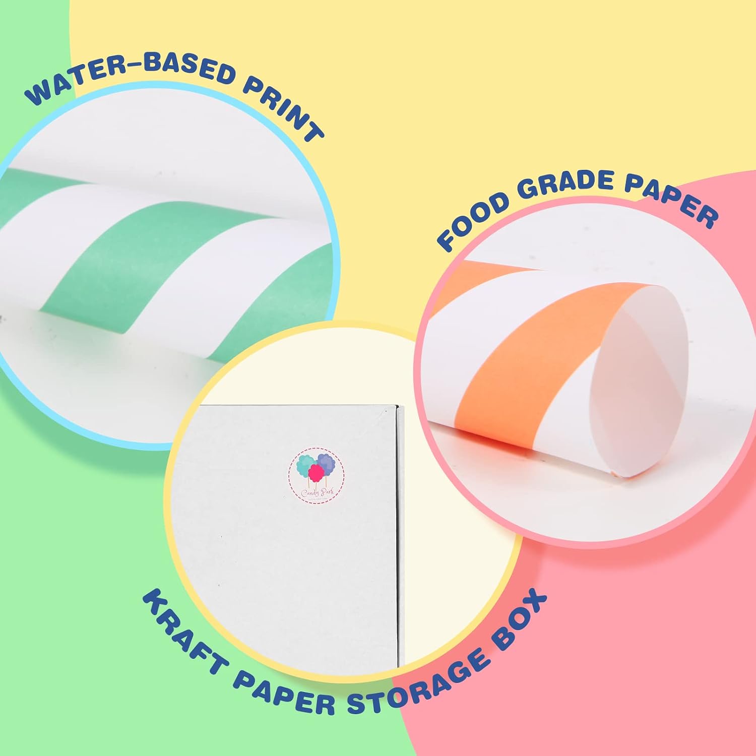 Cotton Candy Cones 100 Pack Carnival Theme - Candy Park Multicolor Paper Cones, For Cotton Candy Machines & Candy Floss Sugar, Party Supplies for Birthday, Easter, Celebrartions & Consession Stand