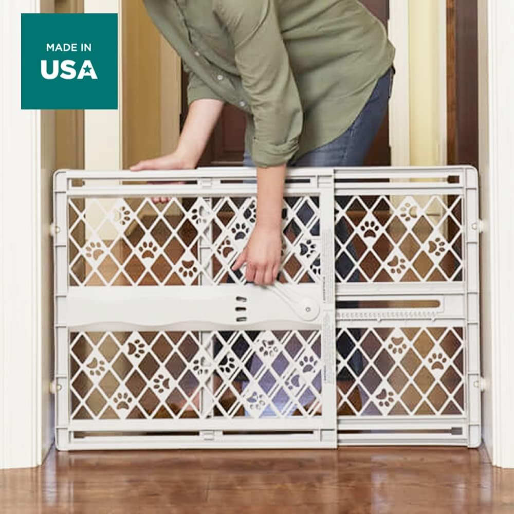 MYPET North States Paws Portable Pet Gate: 26-40" Wide. Pressure Mount. No Tools Needed. Made in USA. Dog Gate 23" Tall, Expandable, Durable Dog Gates for Doorways, Light Gray
