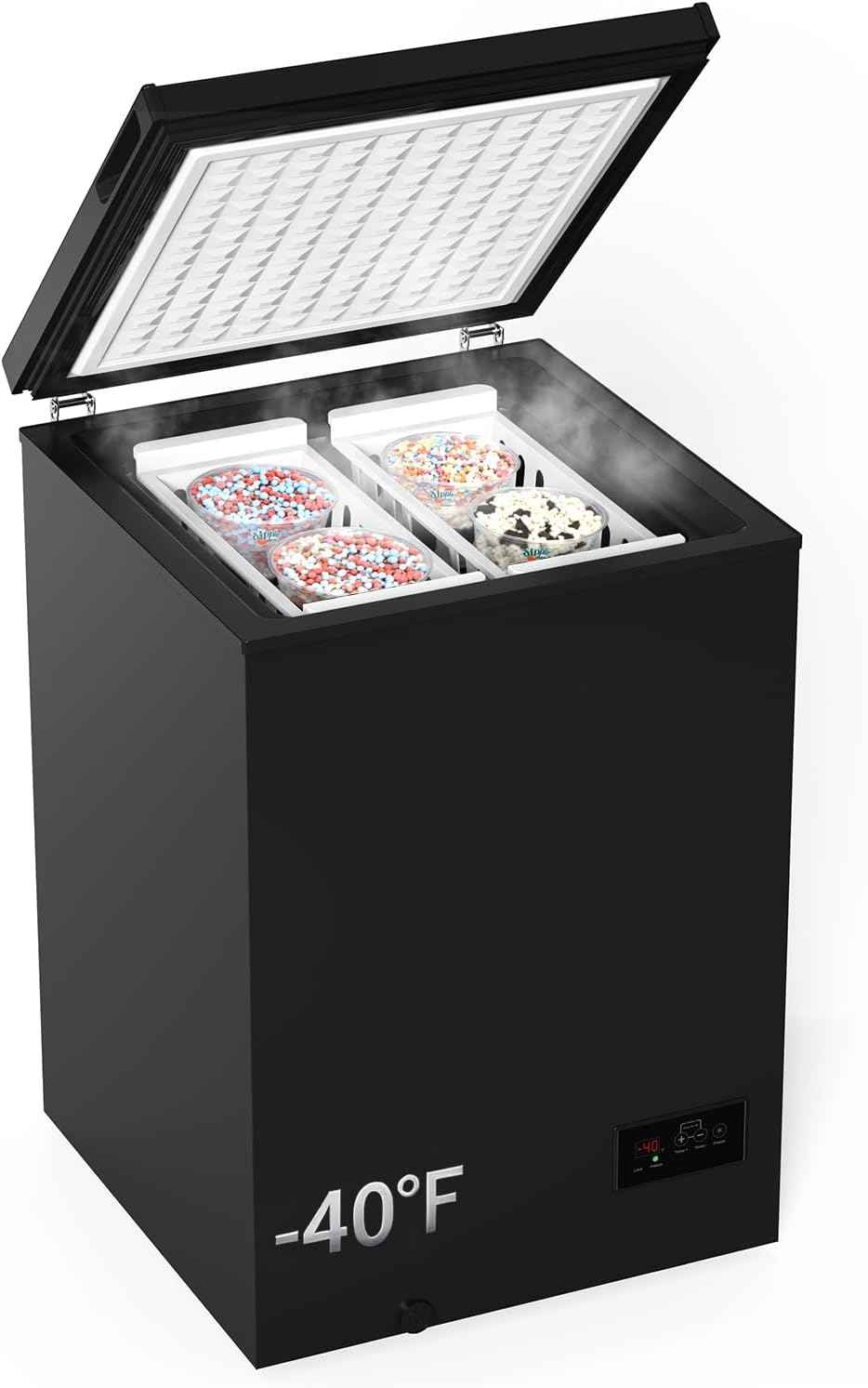 ADT -40°F Low Temp Chest Freezer, 3.5 Cu Ft Deep Freezer with 2 Removable Baskets, Ideal for Beaded Ice Cream, Seafood, Meat & Long-Term & Frozen Storage (CBlack, 3.5 Cubic Feet)