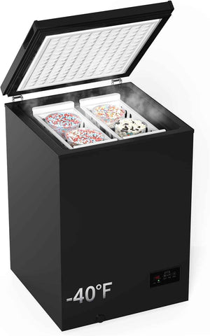 ADT -40°F Low Temp Chest Freezer, 3.5 Cu Ft Deep Freezer with 2 Removable Baskets, Ideal for Beaded Ice Cream, Seafood, Meat & Long-Term & Frozen Storage (CBlack, 3.5 Cubic Feet)