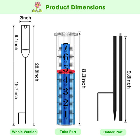 FINEST+ Upgraded Rain Gauge, 7" Freeze Proof Rain Gauge Outdoor Best Rated, Large Clear Numbers and Adjustable Height Rain Measuring Tool for Garden, Lawn and Farm