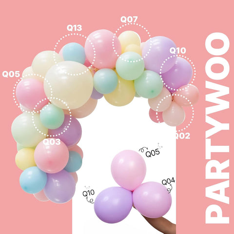 PartyWoo Pastel Rainbow Latex Helium Foil Balloons 66pcs 12 Inch