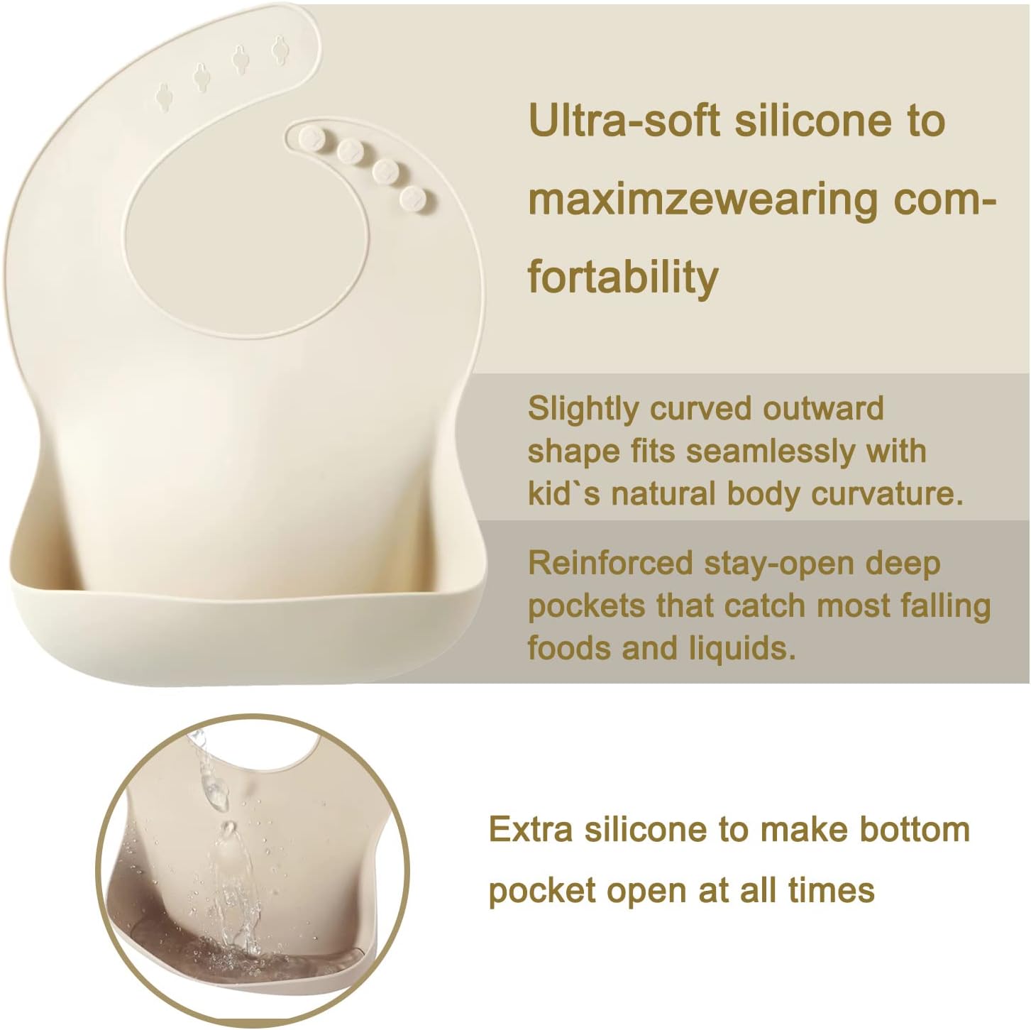 PandaEar Set of 3 Silicone Baby Bibs, Waterproof Soft Adjustable Bibs for Babies Toddlers 10-72 Months