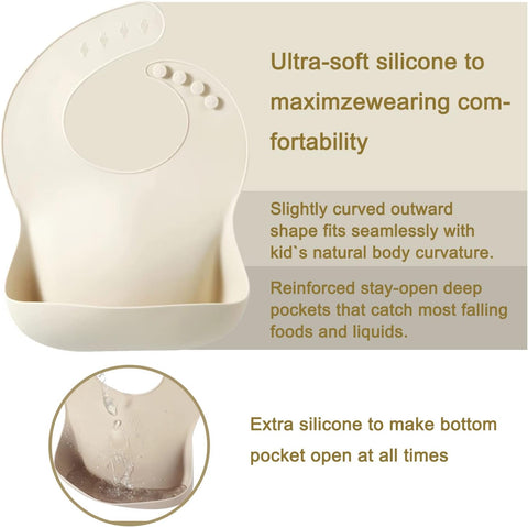 PandaEar Set of 3 Silicone Baby Bibs, Waterproof Soft Adjustable Bibs for Babies Toddlers 10-72 Months