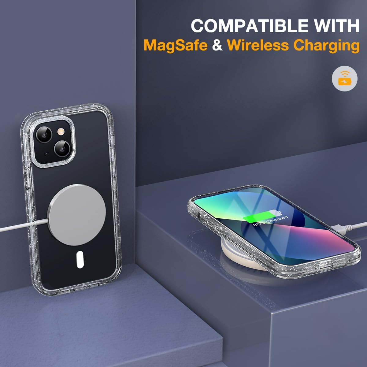 miracase for iPhone 13 Case 6.1",Built-in Screen Protector,Clear Glitter