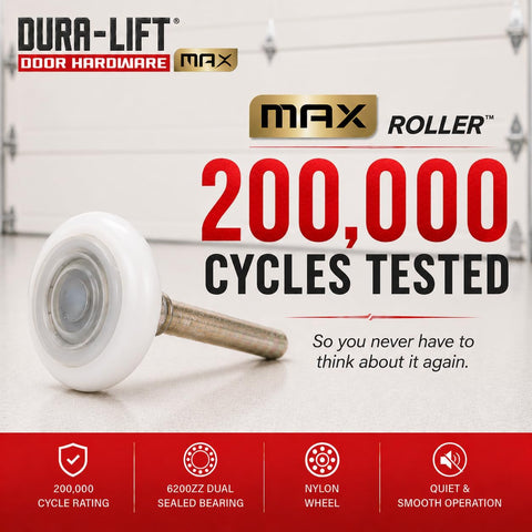 DURA-LIFT Ultra-Life MAX 2" Sealed 6200ZZ Bearing Nylon Garage Door Roller, 4" Stem, Pack of 20
