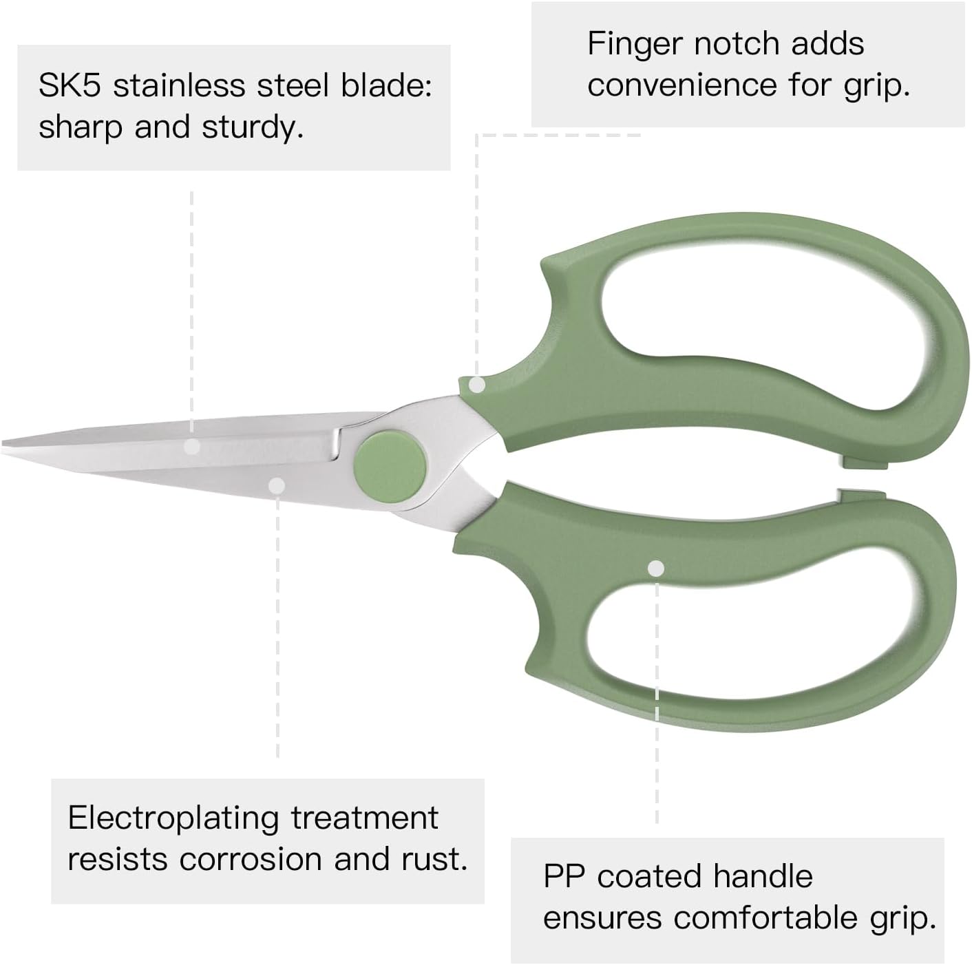 Housolution Flower Scissors, 3PCS Pointed Pruning Shears, Avocado Green