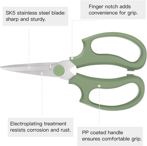 Housolution Flower Scissors, 3PCS Pointed Pruning Shears, Avocado Green