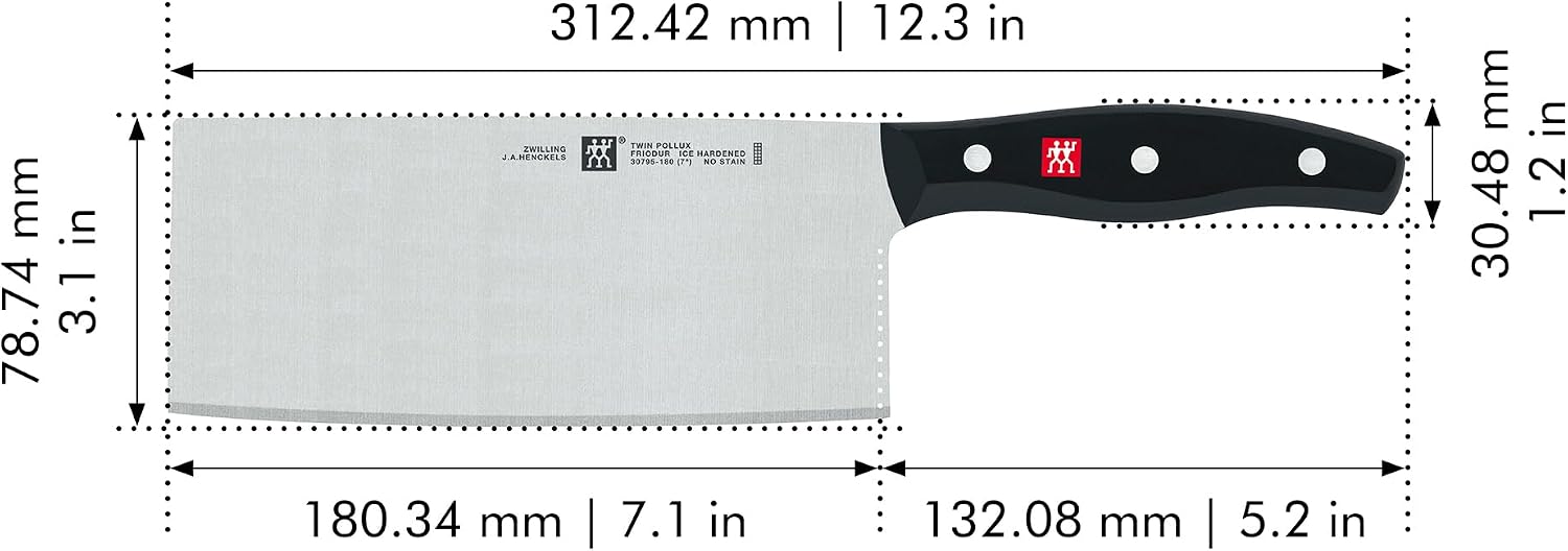 ZWILLING Twin Signature 7-inch Chinese Vegetable Cleaver, Razor-Sharp, Made in Company-Owned German Factory with Special Formula Steel perfected for almost 300 Years, German Knife