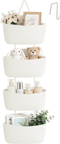 Dahey Over The Door Hanging Basket Storage 4-Tier Woven Wall Basket, White