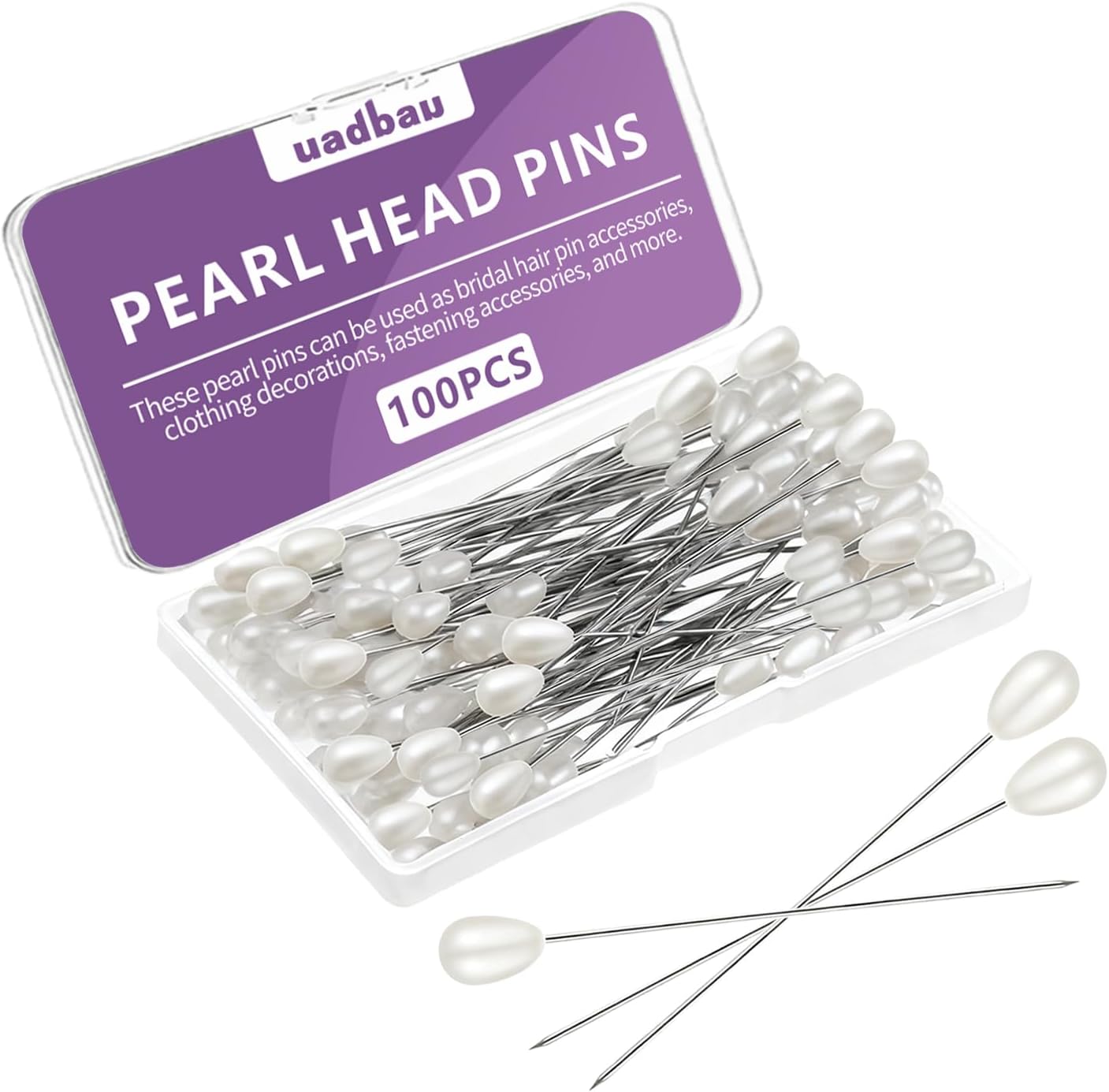 White Teardrop Corsage Pins, Pearl Pins, Boutonniere Pins for Women Wedding, Long Sewing Pins for Jewelry DIY, Bridal Bouquet & Floral Decoration, Sewing Crafts, Accessories (100 Pcs, 1 Box)