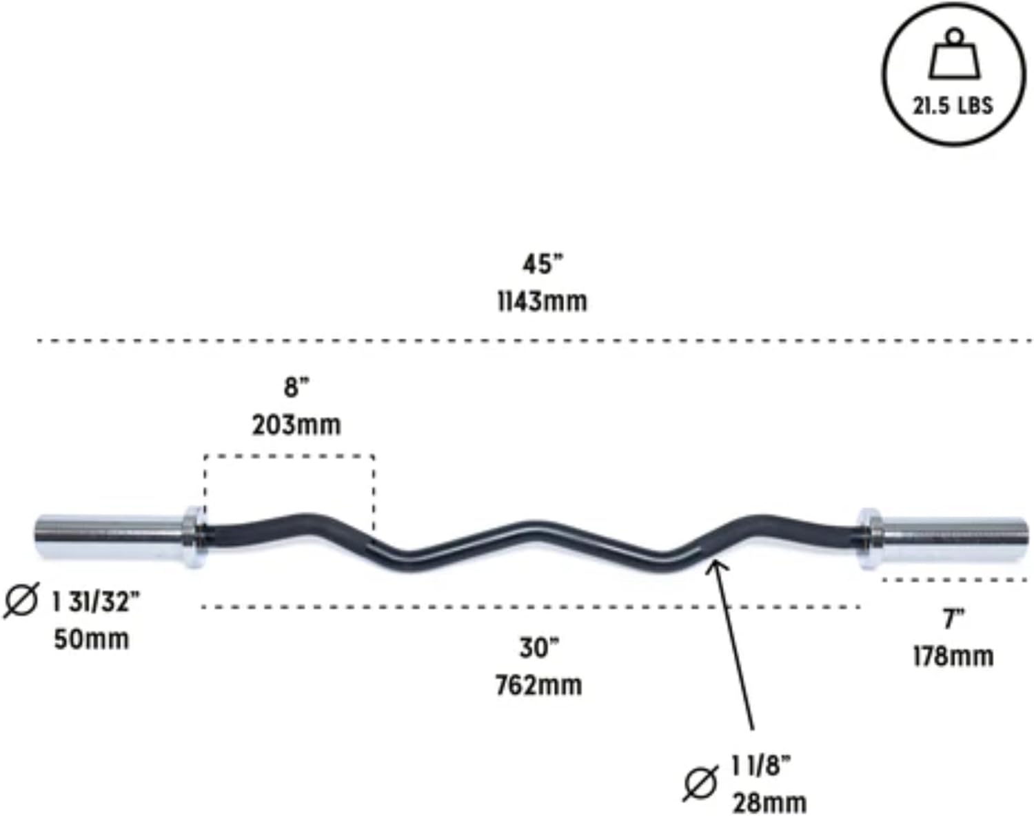 EZ Curl Bar Bells of Steel - Olympic 2 in Bicep Tricep Curling, 500 lb