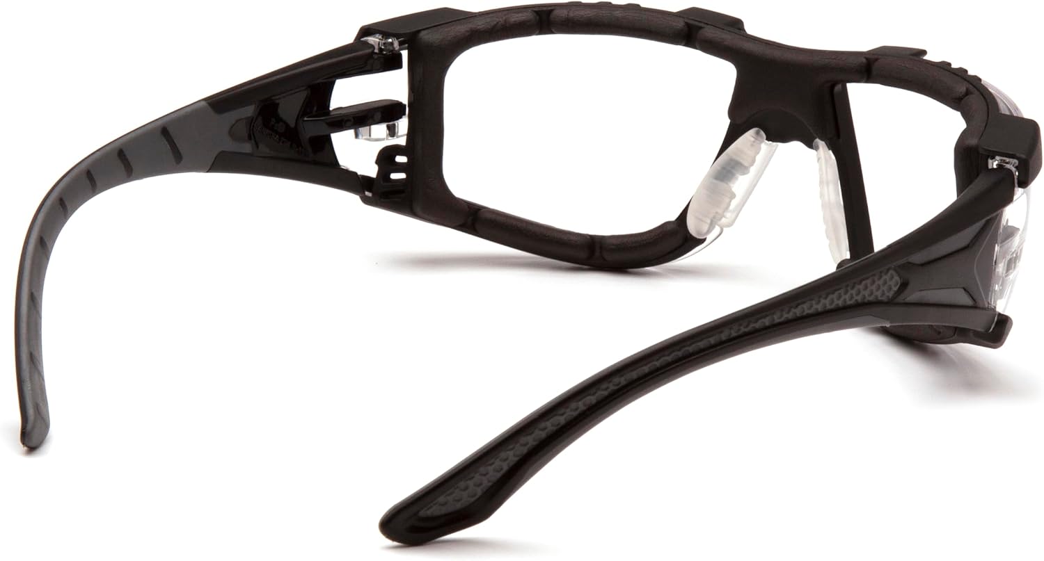 Pyramex Endeavor Plus Safety Glass Black/Gray Frame With Foam Padding Clear H2MAX Anti-fog Lens