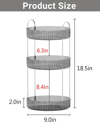 Asayuee 360 Rotating Makeup Organizer,3 Tier Large Capacity Make Up Organizers and Storage,Makeup Organizer for Bathroom,Cosmetic Perfume Stand Organizer(Grey-3 Tier)