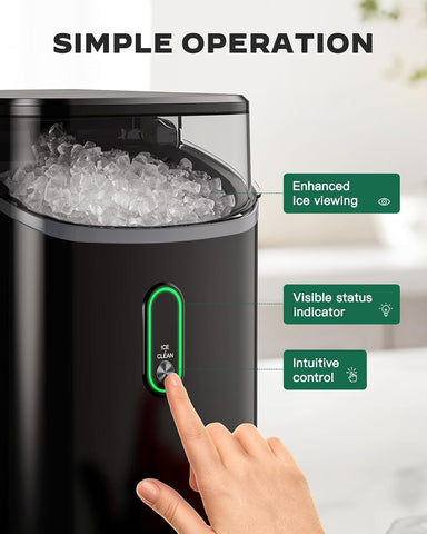 Nugget Ice Maker Countertop, Pebble Ice Maker with Soft Chewable Ice, One-Click Operation Ice Machine with Self-Cleaning, 33lbs/24H for Home,Kitchen,Office
