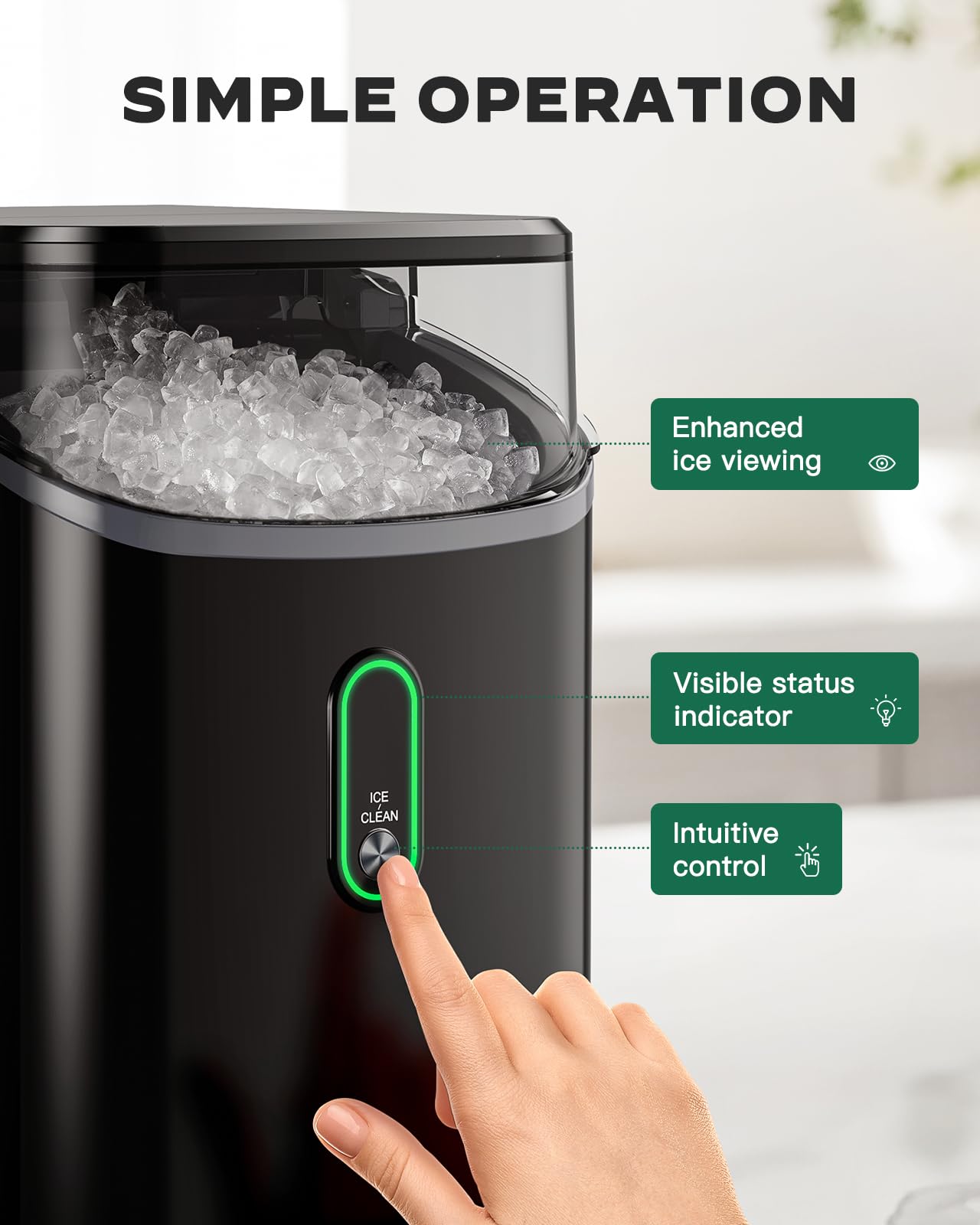 Silonn Nugget Ice Maker Countertop, Pebble Ice Maker with Soft Chewable Ice, One-Click Operation Ice Machine with Self-Cleaning, 33lbs/24H for Home,Kitchen,Office