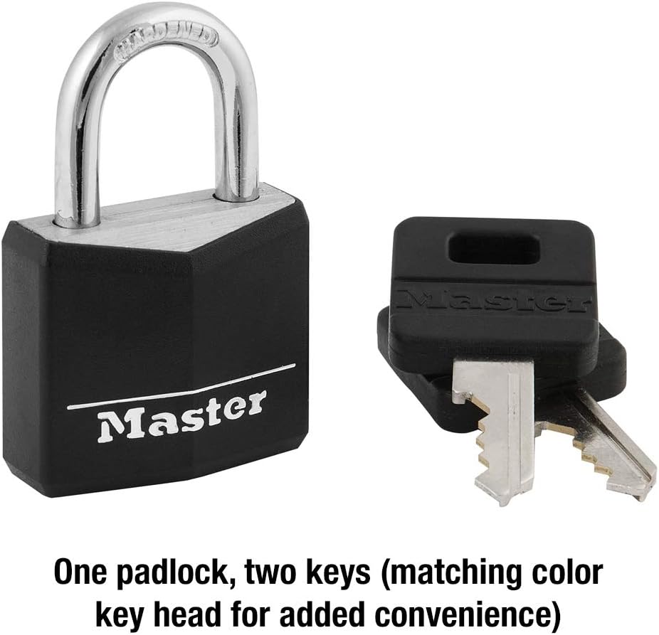 Master Lock 131D 1-3/16" Wide Covered Aluminum Keyed Padlock, One Pack, Black