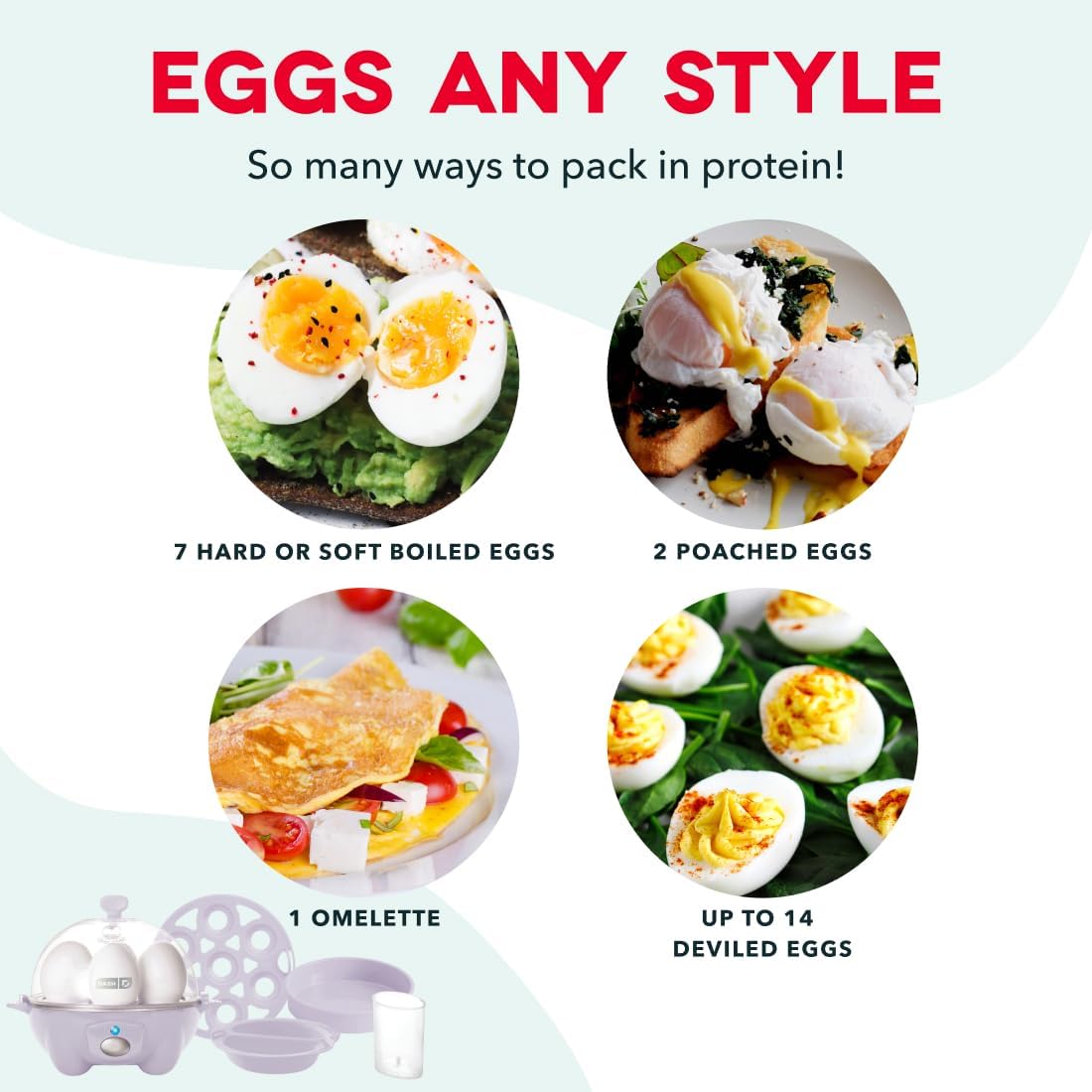 Dash Rapid Egg Cooker, 7 Hard Boiled Eggs, Lavender