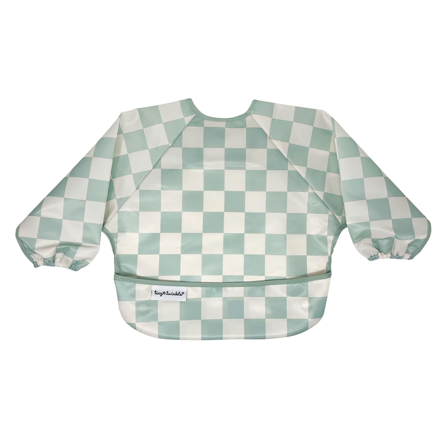 Tiny Twinkle Long Sleeve Bib for Babies & Toddlers | Waterproof Smock Bib for Eating | Machine Washable & Mess-Proof Feeding Essentials | Newborn Shower Gift (Checkers Sage, 6–24M)