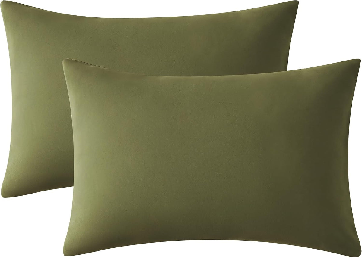 EXQ Home oddler Pillowcases Zippered 13x18, Set of 2 (Olive Green)