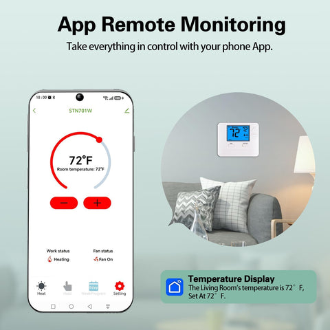 WiFi Thermostats for Home Smart Thermostat Single-Stage 1Heat/ 1Cool, APP Remote Control, 7-Day or 0-Day Programmable. (C-Wire Required)