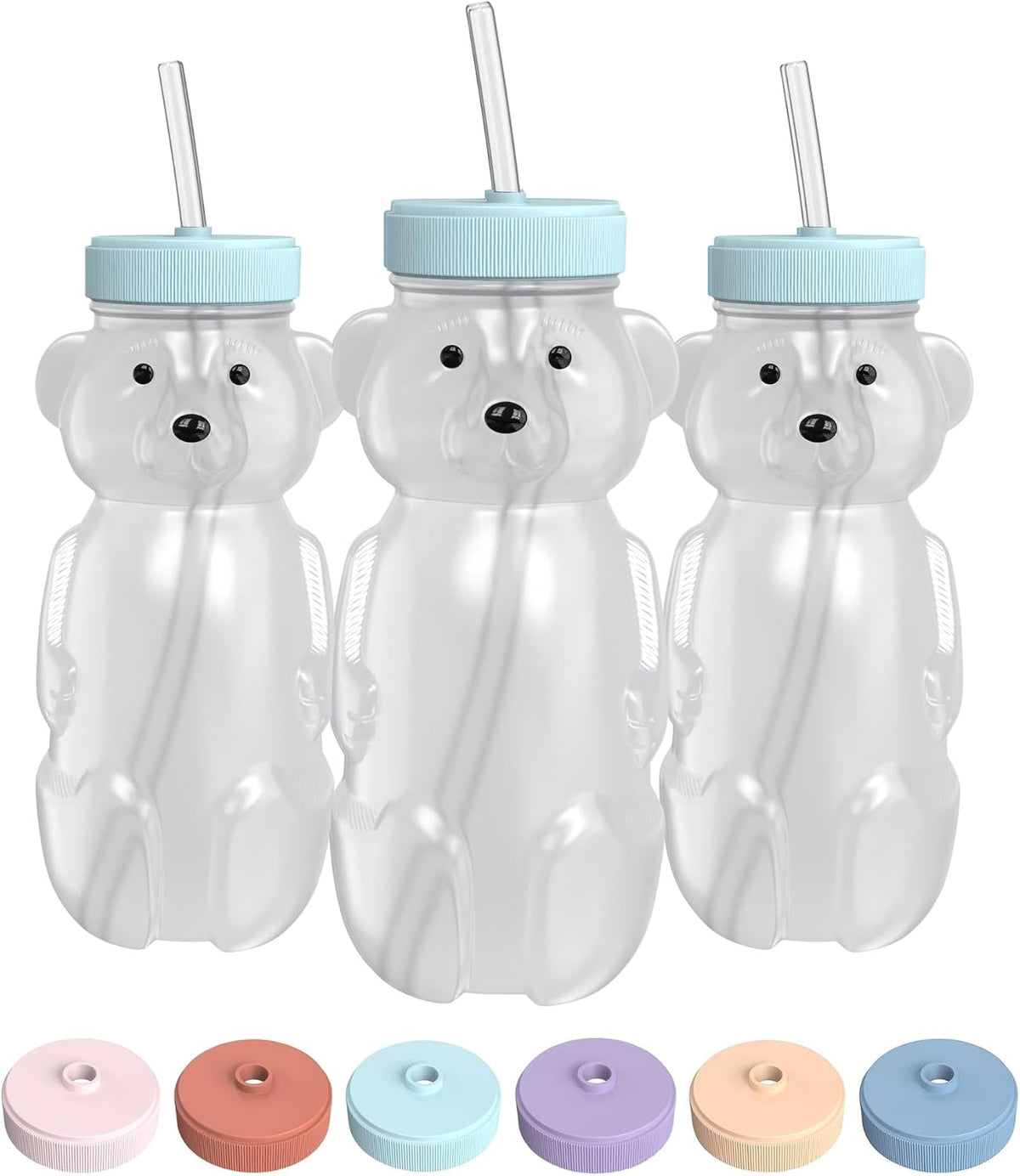The 730 Project Honey Bear Straw Cup for Babies, 3-Pack 8 oz Blizzard Aqua