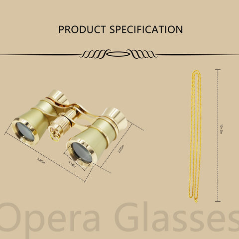 BLACKICE Opera Glasses, Opera Binoculars, 3X25 Theater Binoculars Compact with Chain for Adults Kids Women in Concert Theater Opera (Golden with Chain)