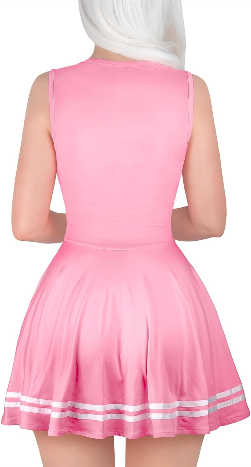 Littleforbig Women Sleeveless Overall Cheer Sissy Bodycon Mini Dress Skirt