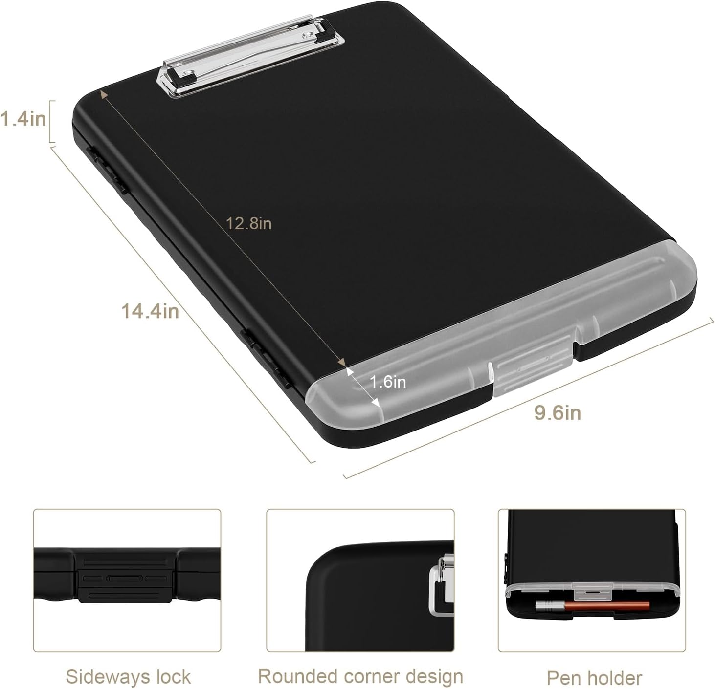 Piasoenc Clipboard with Storage, 8.5 x 11 Clip Board with Pen Holder, Black