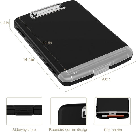 Piasoenc Clipboard with Storage, 8.5 x 11 Clip Board with Pen Holder, Black