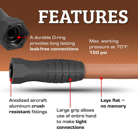 Flexzilla Colors SwivelGrip Garden Hose 5/8 in. x 50 ft., Lightweight All-Weather Water Hose, Durable and Flexible, Leak-Free Connections, Red Clay
