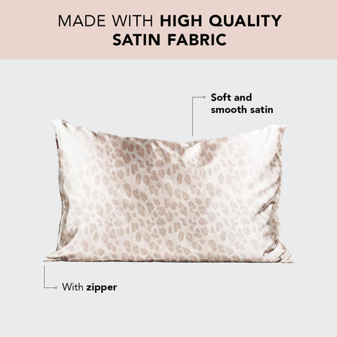 Kitsch Satin Pillowcase with Zipper for Hair & Skin, Softer Than Silk Pillow Cases Queen, Smooth Pillow Covers, Machine Washable, Wrinkle-Free, Cooling Satin Pillow Cases Standard Size 19"x26" Leopard