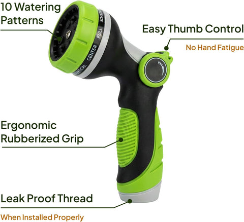Garden Hose Nozzle Heavy Duty - 10 Patterns Garden Hose Sprayer Nozzle