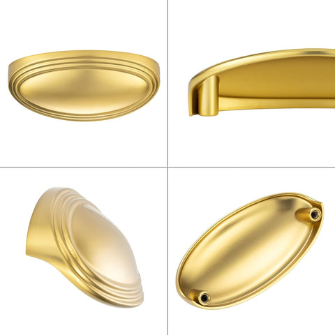 KOOFIZO 10 Pack 3 Inch Drawers Pulls Brushed Gold Cabinet Handles Gold Cabinet Cup Pulls for Kitchen Cabinets P33 Drawer Dresser Cupboard Bedroom Bathroom