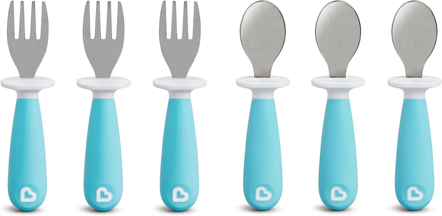 Munchkin Raise Toddler Fork and Spoon Set, BPA Free, 6 Pack, Blue