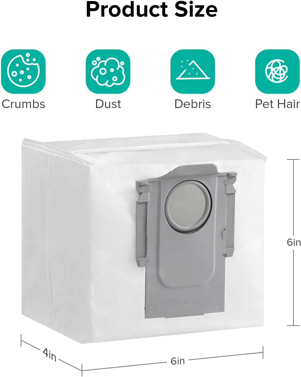 Roborock 6-Pack Disposable Dust Bags for Robot Vacuum Cleaner S8 Pro Ultra, S7 Max Ultra, S7 MaxV Ultra, S8+, Q5 Max+, Q5 DuoRoller+, Q5 Pro+, Q7 Max+, Q8 Max+, Q5 Max+, Q5+, Q10 S5+, Q10 X5+, Q7 M5+