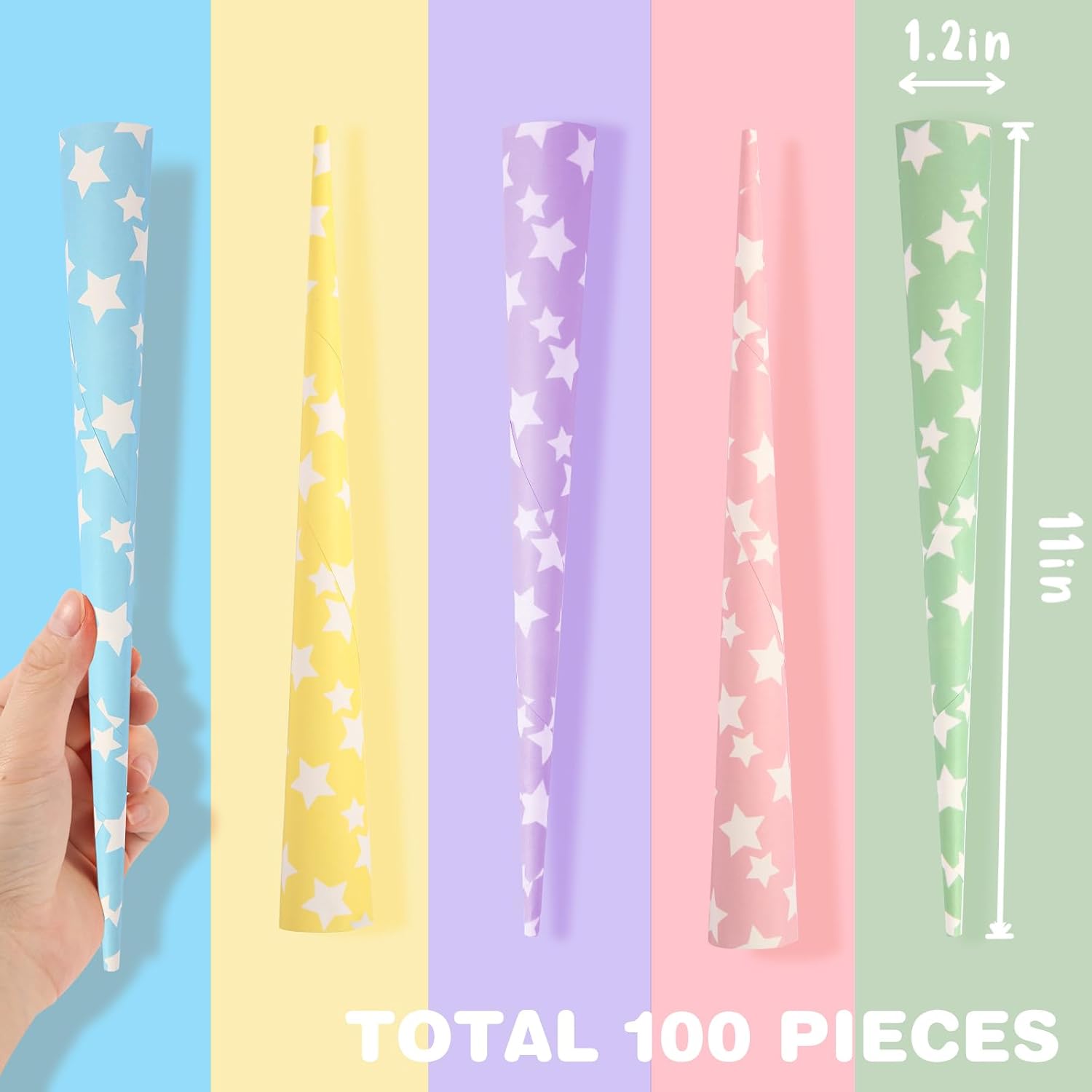 Cotton Candy Cones 100 Pack Rainbow Stars - Candy Park Multicolor Paper Cones, For Cotton Candy Machines & Candy Floss Sugar, Party Supplies for Birthday, Easter, Celebrartions & Consession Stand