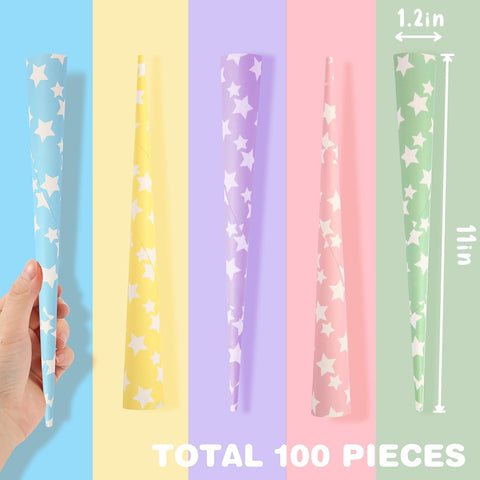 Cotton Candy Cones 100 Pack Rainbow Stars - Candy Park Multicolor Paper Cones, For Cotton Candy Machines & Candy Floss Sugar, Party Supplies for Birthday, Easter, Celebrartions & Consession Stand