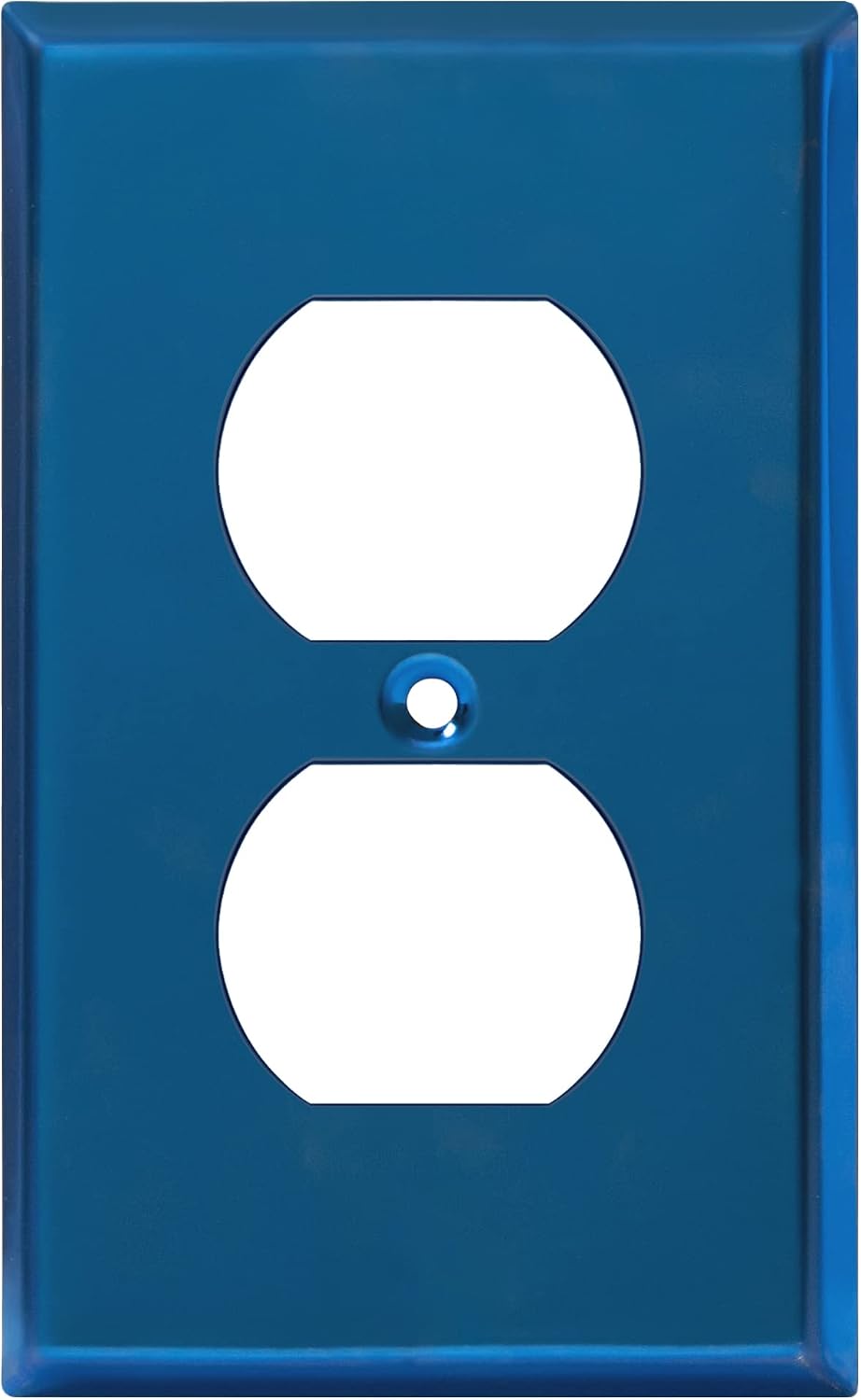 ENERLITES Duplex Receptacle Metal Wall Plate, 1-Gang, Polished Blue