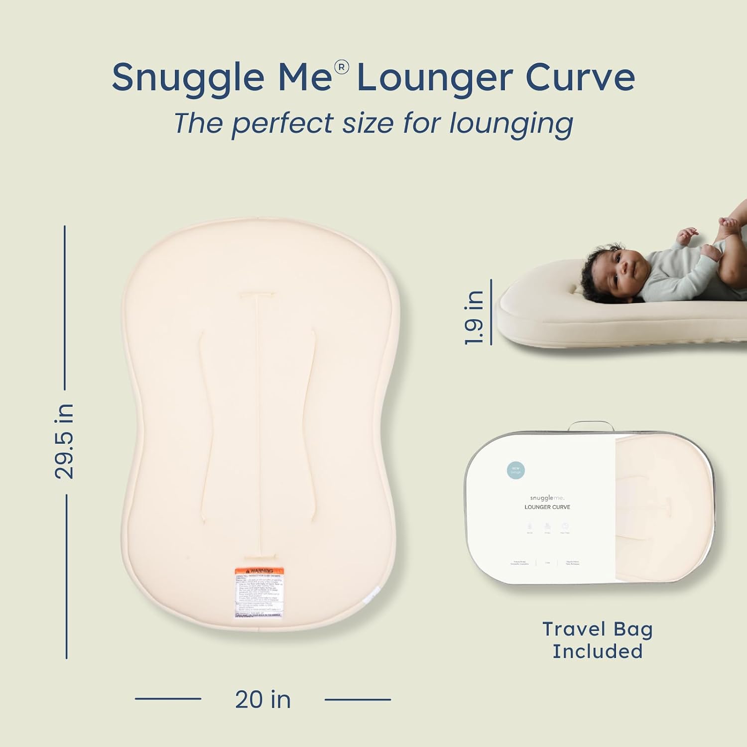 snuggle me Organic Newborn Baby Infant Lounger Pillow & Travel Bag - Natural