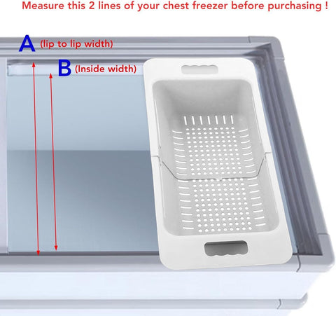 Freezer Baskets, Deep Freezer Chest Freezer Organizers with Handle, Expandable Vegetable Washing Baskets, Universal Freezer Storage, Freezer Organization Accessories (White)