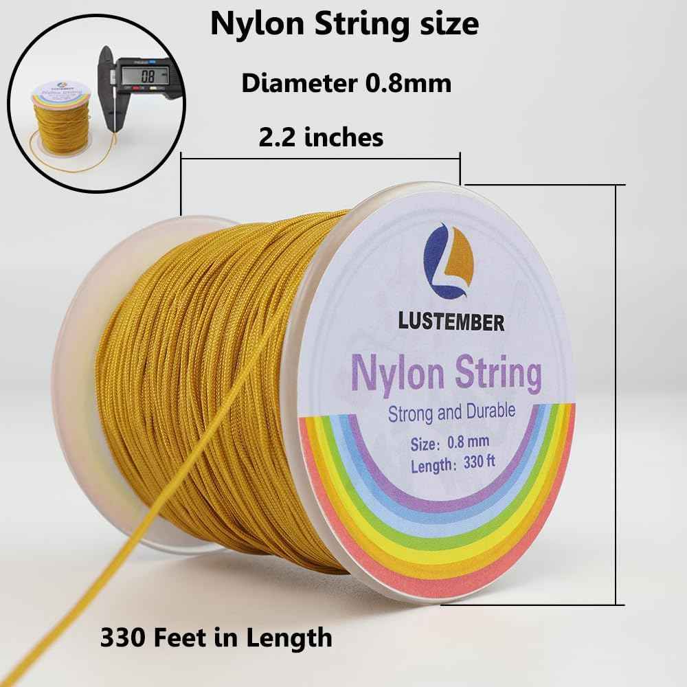 LUSTEMBER 0.8mm Nylon String, Strong Bracelet String, Durable Nylon Cord for Jewelry Making, Bracelets, Beading, Necklaces, Rattail Braiding, Kumihimo, Wind Chimes, Blinds and Handicrafts