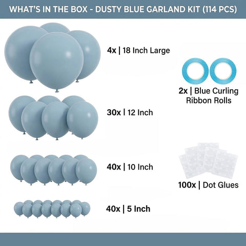 114pcs Dusty Blue Balloons, 18 12 10 5 inch
