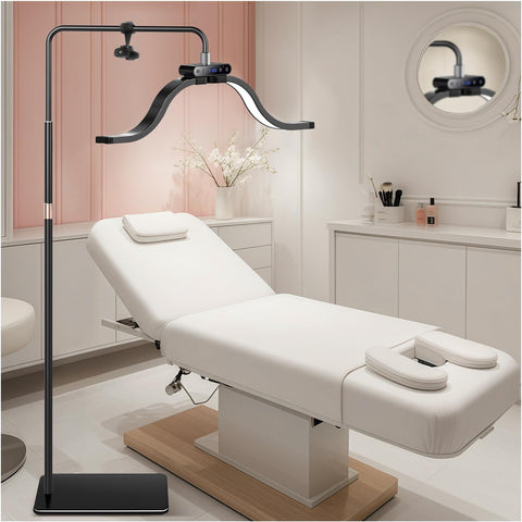 Lash Light for Eyelash Tech-Esthetician Ring Light, Half Moon Light for Led Lash Lamp Extensions, Tattoo Artists, Nail Tech - Cool, Warm Lamp with Adjustable Brightness & Height, Phone Holder (Black)