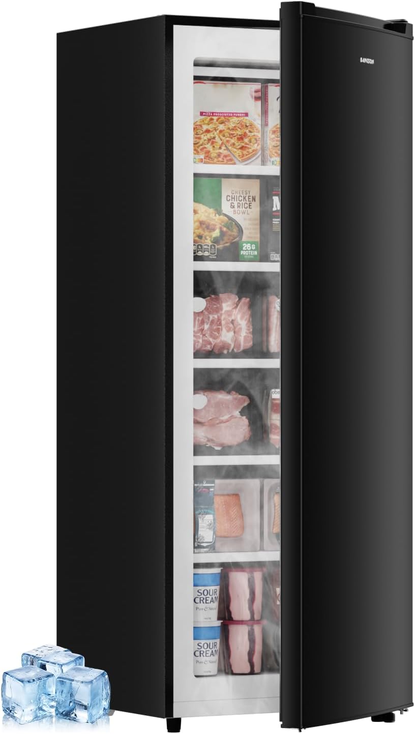 BANGSON 6.5 Cu.ft Upright Freezer for Apartment, Black