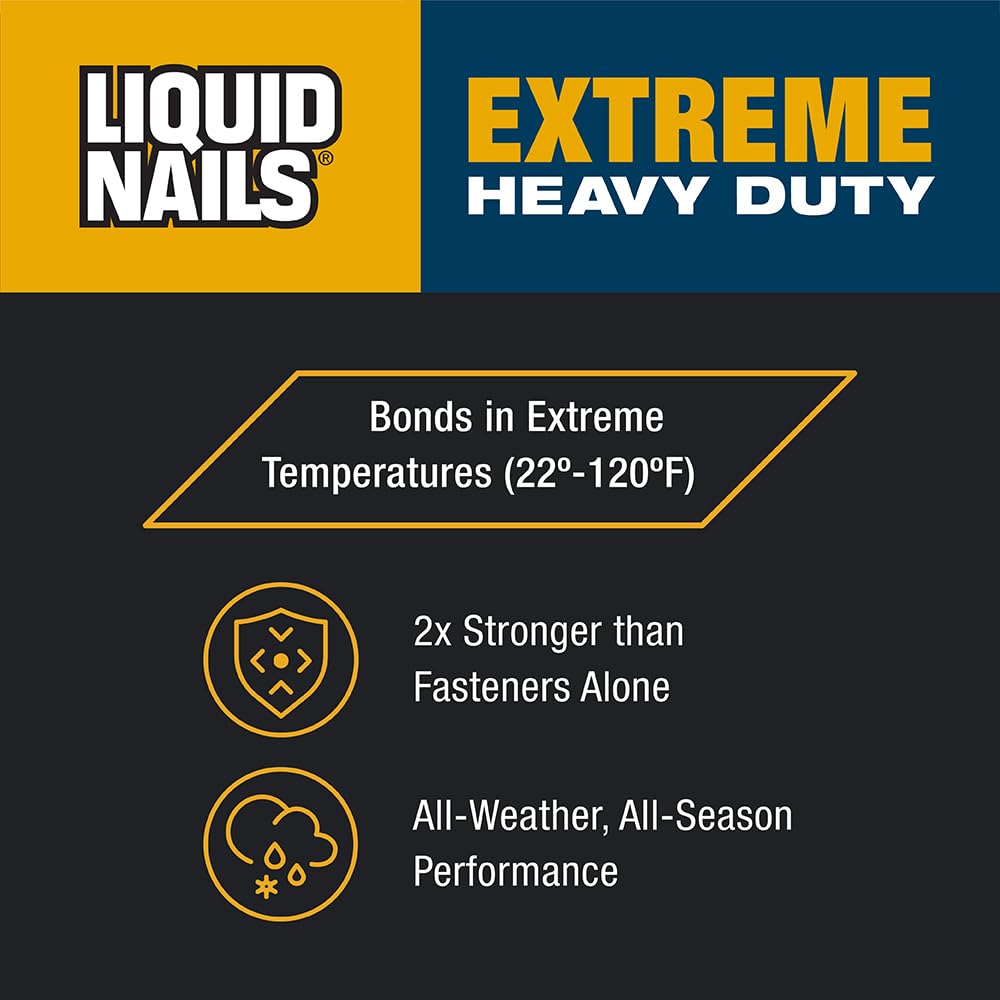 Liquid Nails Extreme Heavy Duty 10 oz. White Latex-Based Interior/Exterior Construction Adhesive Low VOC, 12 Pack